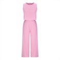 thumbnail image 4 of Mikilon Ensemble Élégant pour Femmes 2 Pcs Col Rond Sans Manches Shorts Haut Plus Pantalon Large Coton et Lin Col Rond Sans Manches Shorts, Pantalon Large, Ensemble Pantalon Long Rose S, 4 of 6