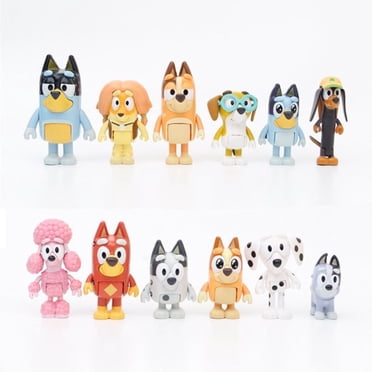 J&G Blue-y Friends & Family Ensemble Jouet Figurines Articulées Chien 2,5-3 Pouces Ensemble Jouet pour Enfants Cadeau d'Anniversaire 12 Pcs