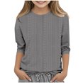 thumbnail image 1 of Plebaso Blouse Décontractée à Manches 3/4 pour Filles, Col Rond, Couleur Unie, Ajourée, 1 of 5