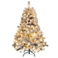 thumbnail image 2 of Gymax Arbre de Noël Floqué de 4,5 Pi Pré-Illuminé à Verrouillage Automatique avec Lumières DEL, 2 of 10