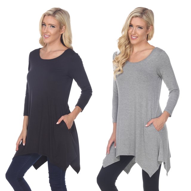 White Mark Haut Tunique pour Femmes, Lot de 2, Makayla Noir à Manches 3/4