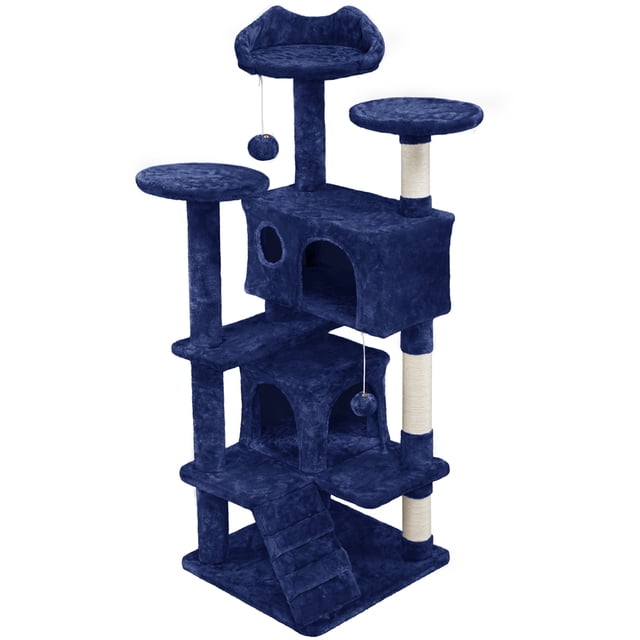 Yaheetech Arbre à Chat Tour de 54 Po avec 3 Poteaux à Griffer, Bleu Marine