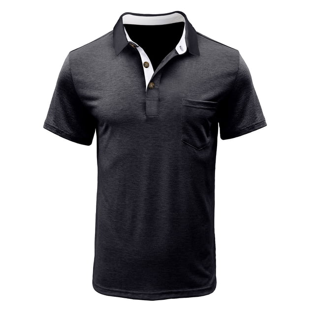 Dvkptbk Homme Manches Courtes Uni Décontracté Mode Col Rabattu Chandail Boutons T-Shirt Blouse