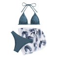 thumbnail image 3 of MKLEKYY Maillot de Bain Femme 3 Pcs Texturé Taille Haute Bikini Triangle avec Paréo, 3 of 3