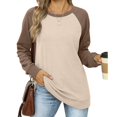 thumbnail image 4 of MeetoTime Women's Fashion Drop Shoulder Tops Fleece Crew Neck Long Sleeve Color Block Fall T-Shirts, 4 of 8