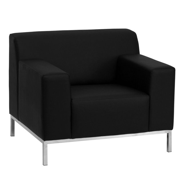 HERCULES Definity Series Contemporary Black Leather Chair with Stainless Steel Frame