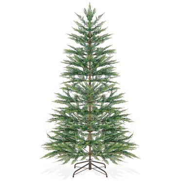 Patiojoy 6.5 FT Artificial Cypress Christmas Tree Pre-lit Hinged Xmas Tree with 430 Warm White LED Lights 470 Highly Simulated Branch Tips