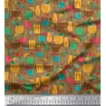 thumbnail image 1 of Soimoi polyester Crepe Fabric Straw,Glass & Coconut Drink Summer Designs Fabric Prints By Yard 42 Inch Wide, 1 of 3