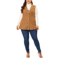 thumbnail image 4 of GRACE & GRANDEUR Tenue d'Halloween pour Femme Grande Taille, Gilet en Faux Suède Sans Manches à Revers Cranté, Veste Utilitaire Boutonnée avec Poches 1X Brun, 4 of 9