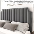 thumbnail image 4 of BeesClover Platform Bed Frame with 50.2" Headboard, Velvet Upholstered Bed Frame with Vertical Channel Tufted Headboard & Footboard, Nailhead Trim, No Box Spring Needed, 4 of 9