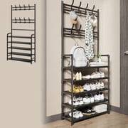 Jubipavy Entryway Shoe Rack With Coat Rack 5-Layer Shoe Rack Organizer For Bedroom Dormitory
