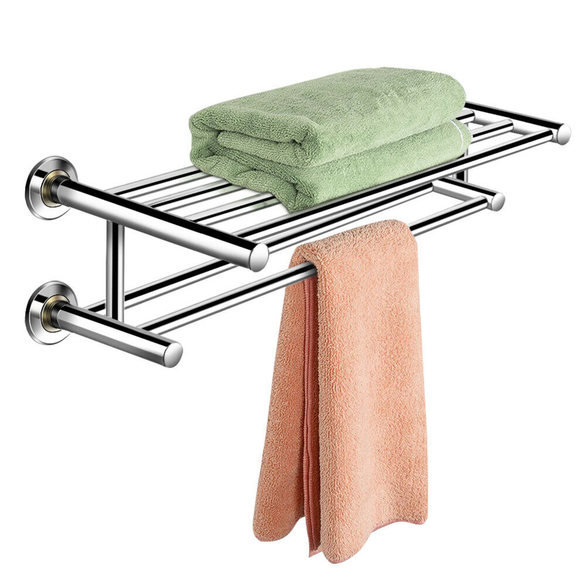 Costway Porte-Serviettes Mural avec Étagère de Rangement en Acier Inoxydable pour Salle de Bain