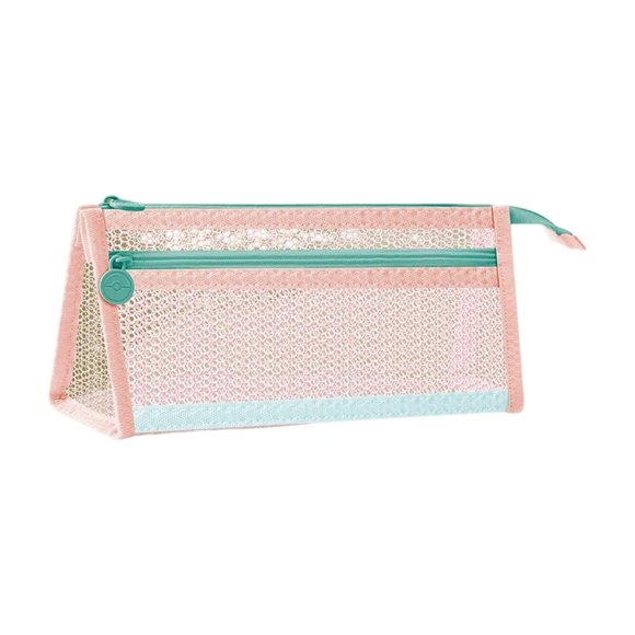 Jotiva Trousse à Crayons en Maille à Double Couche Grande Capacité Pochette à Stylos Transparente avec Fermeture Éclair pour Étudiants Rangement de Papeterie d'Examen