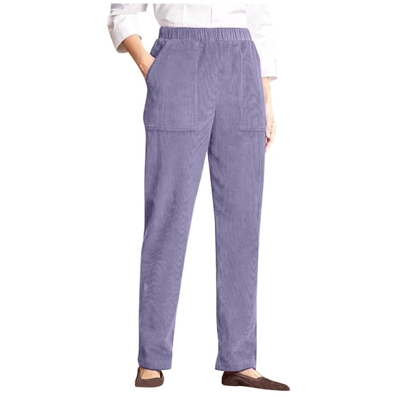 LLYwey Track Pants Women Women's Solid Pocket Corduroy Pants Yoga Pants Female Long Pant Style H128 Purples XXL
