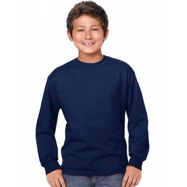 Hanes TAGLESS Youth Long-Sleeve T-Shirt, XS, Navy