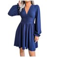 thumbnail image 2 of Robe Plissée en Chiffon Sexy à Col en V pour Femmes Automne et Hiver, 2 of 8