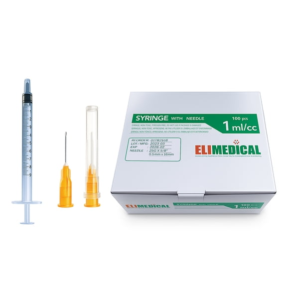1cc 25G x 5/8” Elimedical Veterinary Syringe Luer Slip TB, 100pcs/box 01TB2516