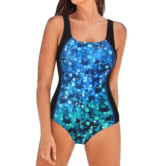 PMUYBHF Female Womens Swimsuits with Shorts Medium Length Women's High Waisted Bathing Suit Wrap Tie Back Monokini Swimwear 1 Piece Swimsuit Color Block Print Criss Back Swimsuits Swimwear Blue L