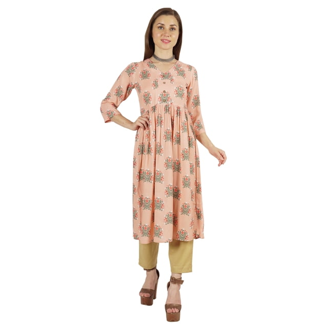 Moomaya Kurti Ligne A en Rayonne à Manches 3/4 Tunique Imprimée en Rayonne Robe Kurta Ethnique pour Femmes