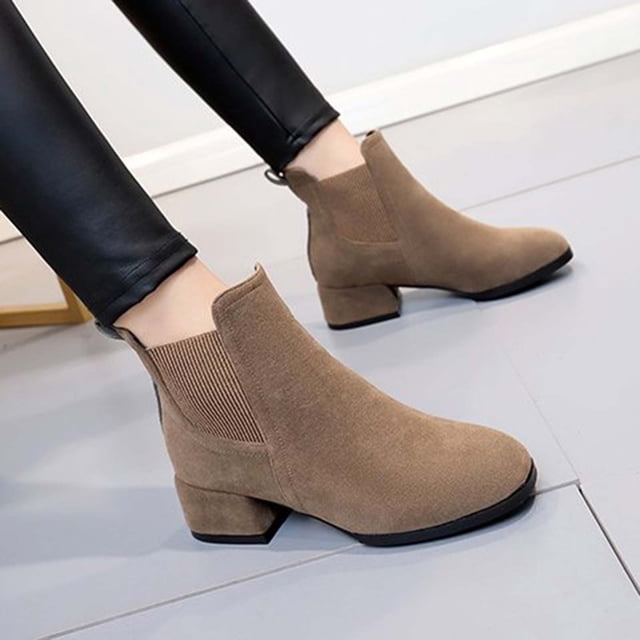 LSLJS Bottes d'Automne Hiver pour Femmes Couleur Unie Talon Épais Bottes Courtes Mi-Hautes Bout Rond, Bottines & Bottillons pour Femmes, Bottes pour Femmes