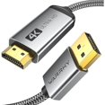 thumbnail image 1 of WARRKY 4K DisplayPort to HDMI Cable [UHD, Metal Case, Nylon Cable] 6FT Unidirectional Display Port 1.2 Source to HDMI 1.4 Screen, DP to HDMI Compatible for Computer, NVIDIA, AMD, Dell, Lenovo, Monitor, 1 of 1