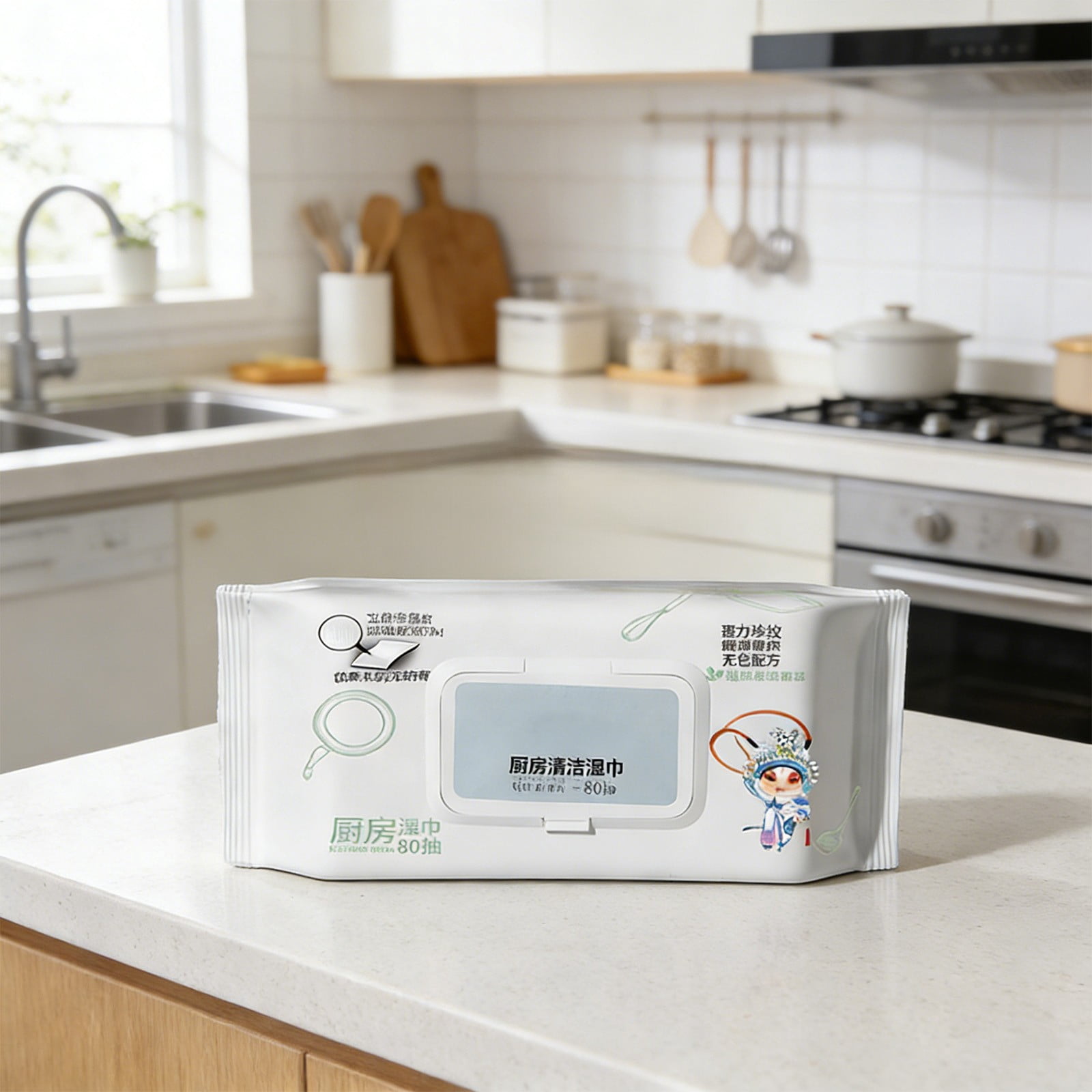Fwttom Non Woven Wet Wipes, Kitchen Stain Removal Wipes 80pcs No Wash Cleaning Wipes Stain Removal Oil Disheswashing Range Hood Cleaning Wipes 1Ml
