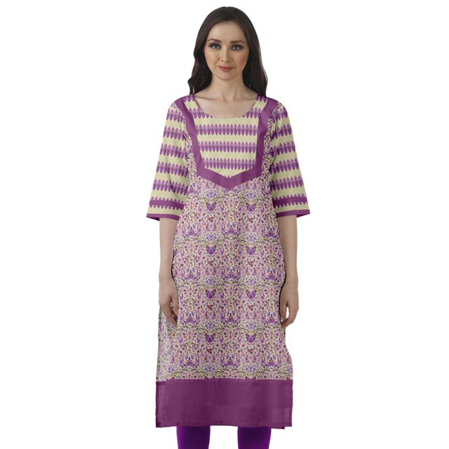 Moomaya Robes Indiennes pour Femmes Décontractées d'Été Imprimées Manches 3/4 Longue Kurta