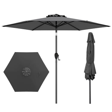 Gymax Parasol de Patio 7,5 Pi pour l'Extérieur, Parasol de Marché Robuste avec Inclinaison à Bouton-Poussoir, Gris