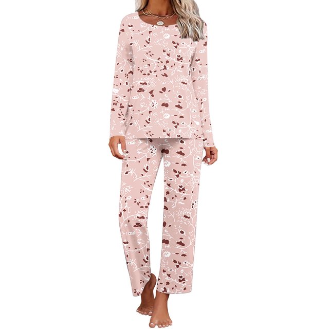 TopLLC Ensembles de Pyjama Ensembles de Détente pour Femmes, Vêtements de Nuit pour Femmes T-Shirt de Nuit à Imprimé à Col Rond à Manches Courtes et Ensembles de Pantalons Vêtements de Détente Pyjamas avec Poches Ensembles de Pyjama
