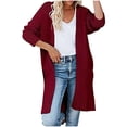 thumbnail image 2 of Qetyuw Womens Mid Length Cardigan Sweaters Oversized Knit Long Sleeve Open Front Cardigans Solid Casual Coat, 2 of 9