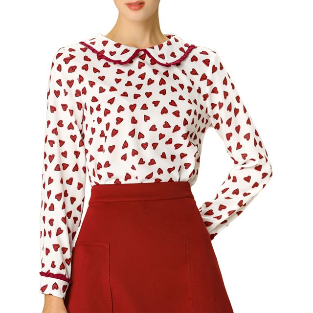 INSPIRE CHIC Blouse Douce à Manches Longues pour Femmes, Mignonne, à Volants, Col Peter Pan