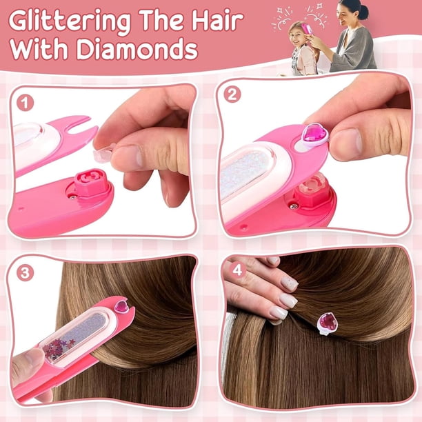 ZXTGBQ Machine Strass Cheveux, Diamond Styler Kits,avec 180 Gemmes Décoratives, Glam Styling Tool Kit, Bijoux Cheveux Paillettes Cheveuxs Diamond Styler Kit Cadeau Anniversaire pour Fille