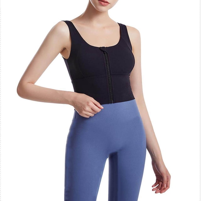 facefd Womens Front Zip Sport Bra Comfy Padded Shapewear Stretch Crop Top Vest