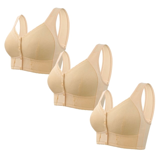 Timegard Front Closure Bras for Women 3pc Plus Size Wireless Full Coverage Support Breathable Daily Bras