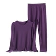 thumbnail image 3 of Ensemble de Pyjama pour Femmes Col Rond Manches Longues Grande Taille Ensemble de Maison pour Femmes Design Fin Couleur Unie Pantalon Manches Longues Ensemble Deux Pièces Pyjama Femme, 3 of 3