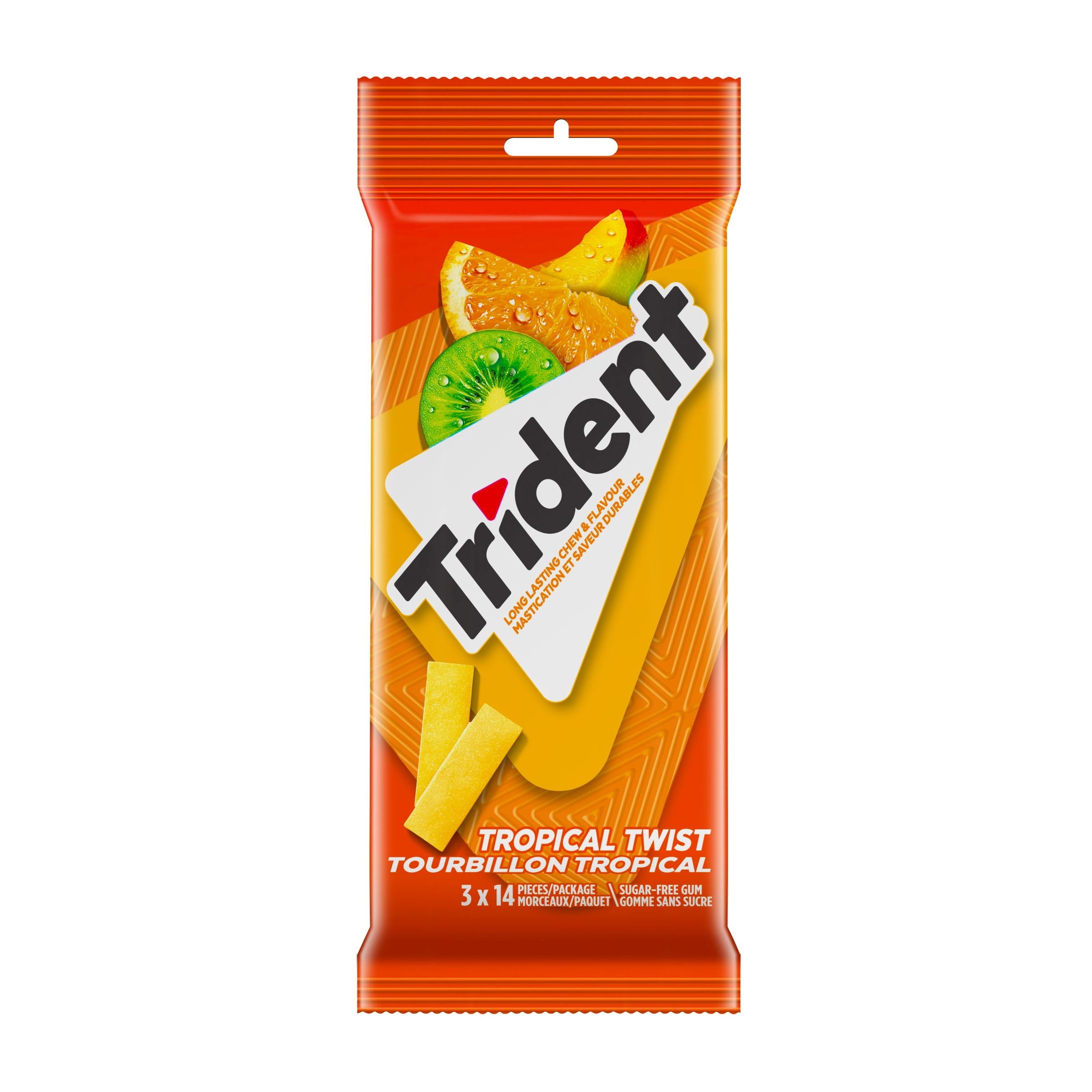 Trident, Multipaquet de gomme sans sucre Tourbillon tropical, 3 paquets (42 pièces)