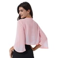thumbnail image 2 of TTAO Boléro Châle en Mousseline Douce Transparente à Manches 3/4 pour Femmes, Veste Cardigan Ouverte à l'Avant pour Robe de Soirée de Mariage, Rose, TTG, 2 of 7