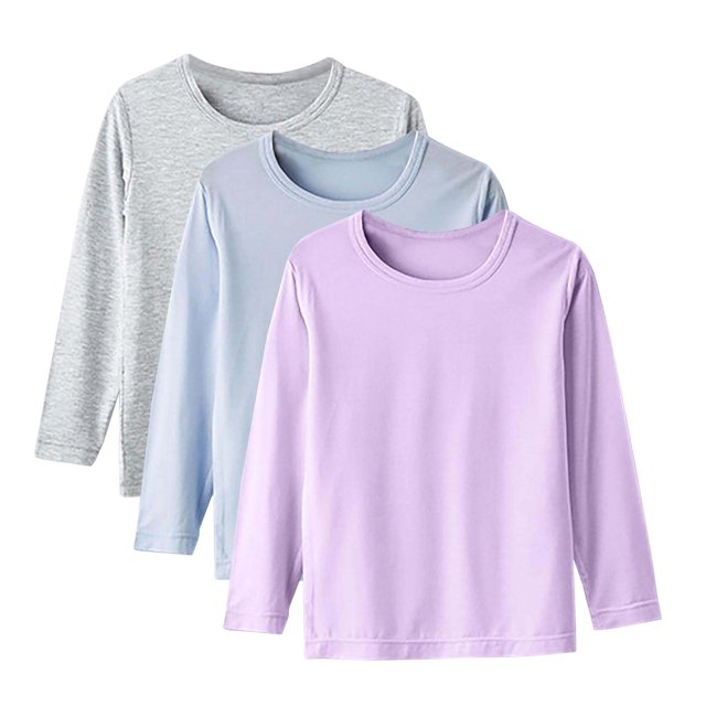 DXOUPM Chandails à Manches Longues pour Filles Col Ras du Cou Lot de 3 Chandail Léger Confortable T-Shirt Doux