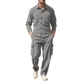 thumbnail image 1 of Erwazi Men's Corduroy Cargo Shacket Tracksuit Set 2 Pieces Lapel Long Sleeve Button Down Jacket and Cargo Pants Set, 1 of 5