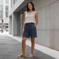 thumbnail image 4 of LVHAOGJOB Womens Shorts Cottton Linen Summer with Pockets Solid Color Drawstring Navy Shorts Pants for Women Plus Size, 4 of 9