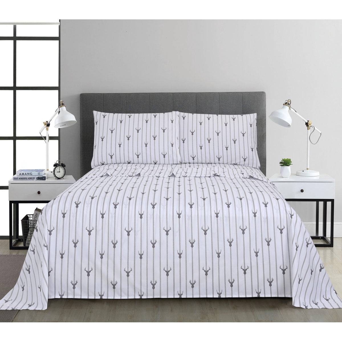 Ensemble de draps imprimés 4 pièces Swift Home, rayures blanches, format double