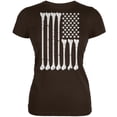 thumbnail image 1 of Halloween Skeleton Bones American Flag Brown Juniors Soft T-Shirt, 1 of 1