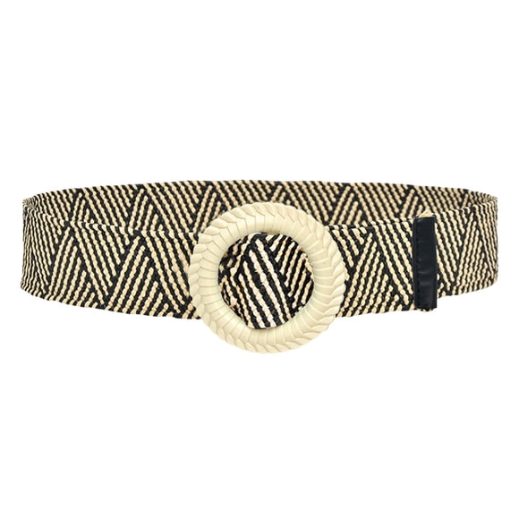 Belt Women Striped Printed Woven Elastic Casual Summer Belt Stretch Skinny Belt With Wooden Buckle Belt