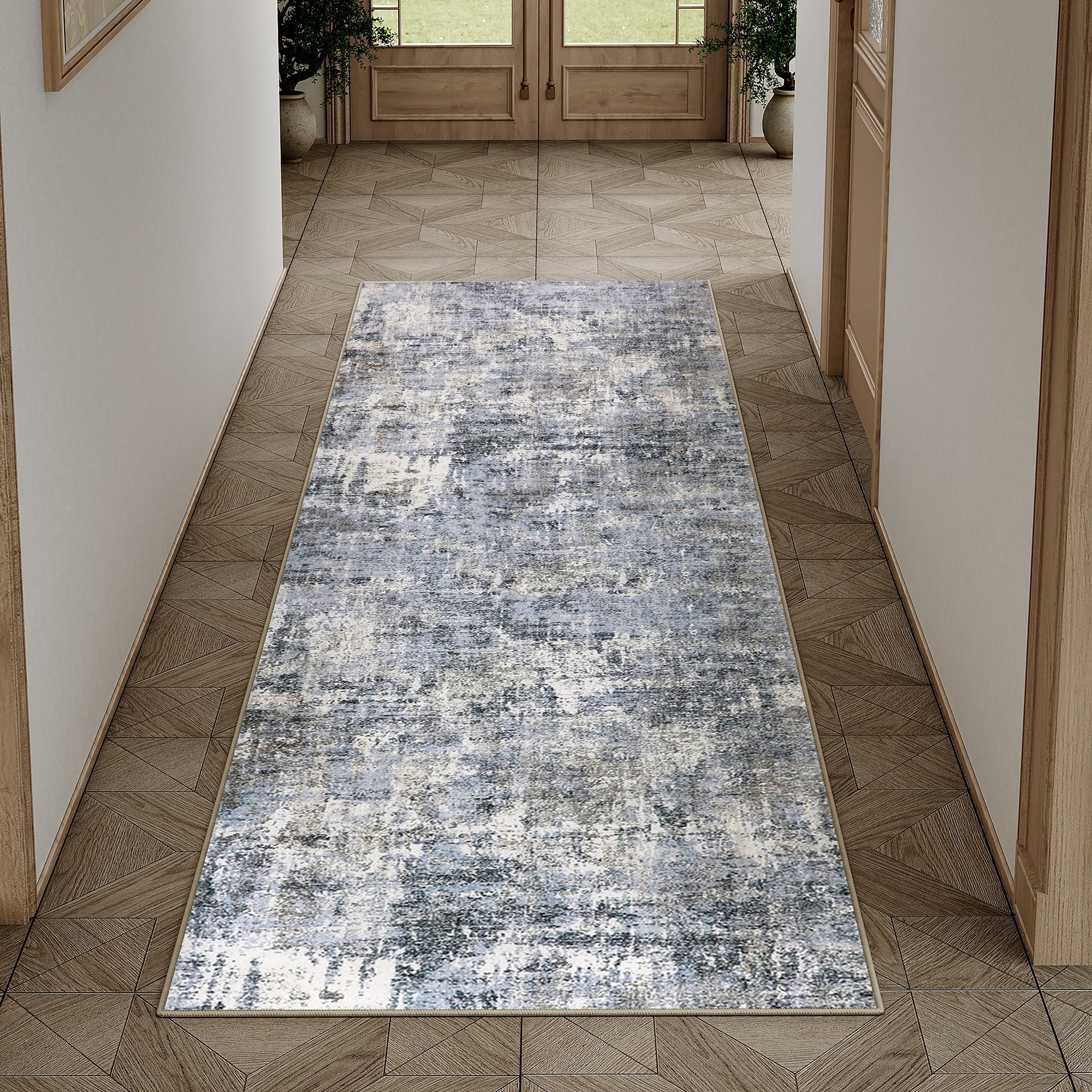 BERTHMEER 2'x8' Runner Rugs for Hallway Kitchen Entryway Entrance Dorm Laundry Bedroom Living Room Abstract Modern Contemporary Washable Non Slip Runner Rugs, Blue Gray