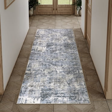 BERTHMEER 2'x8' Runner Rugs for Hallway Kitchen Entryway Entrance Dorm Laundry Bedroom Living Room Abstract Modern Contemporary Washable Non Slip Runner Rugs, Blue Gray
