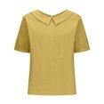thumbnail image 4 of Timegard Hauts en Coton et Lin pour Femmes, Col à Revers, Blouse Ample Unie, Manches Courtes Décontractées, Été, 4 of 6