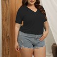 thumbnail image 1 of Offres jusqu'à 70 % de Rabais! Fashiopn Hauts d'Été pour Femmes 2024 Grande Taille Printemps/ Couleur Unie Col Ras du Cou Manches Sept Points Chemise Décontractée Haut Cadeau pour Femmes en Solde, 1 of 4