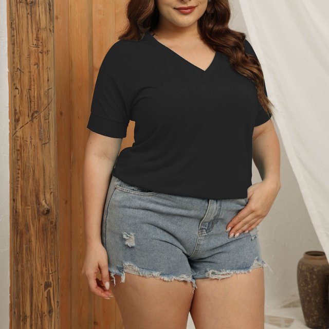 Offres jusqu'à 70 % de Rabais! Fashiopn Hauts d'Été pour Femmes 2024 Grande Taille Printemps/ Couleur Unie Col Ras du Cou Manches Sept Points Chemise Décontractée Haut Cadeau pour Femmes en Solde