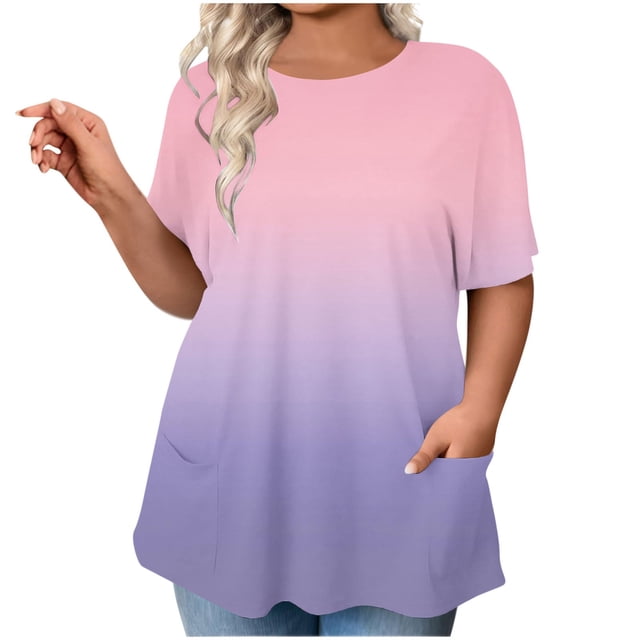 Xdegoge T-Shirts à Manches Courtes Grande Taille Été, T-Shirts Mode Unis Oversize en Coton, Tunique Décontractée à Col Rond, Vêtements Mignons, Camisetas Mujer, Commande Actuelle Rose G