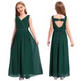 thumbnail image 3 of Miaeowve Robe de Demoiselle d'Honneur pour Fille Sans Manches en Mousseline Perlée, Robe de Demoiselle d'Honneur Junior, Robe de Fête de Mariage pour Filles, Vert Armée 6, 3 of 7
